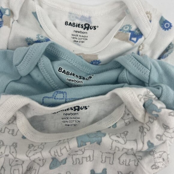 3 Pc Lot BABIES R US Baby Boy One Piece Bodysuit NB Newborn Cotton Blue EUC - Picture 11 of 11